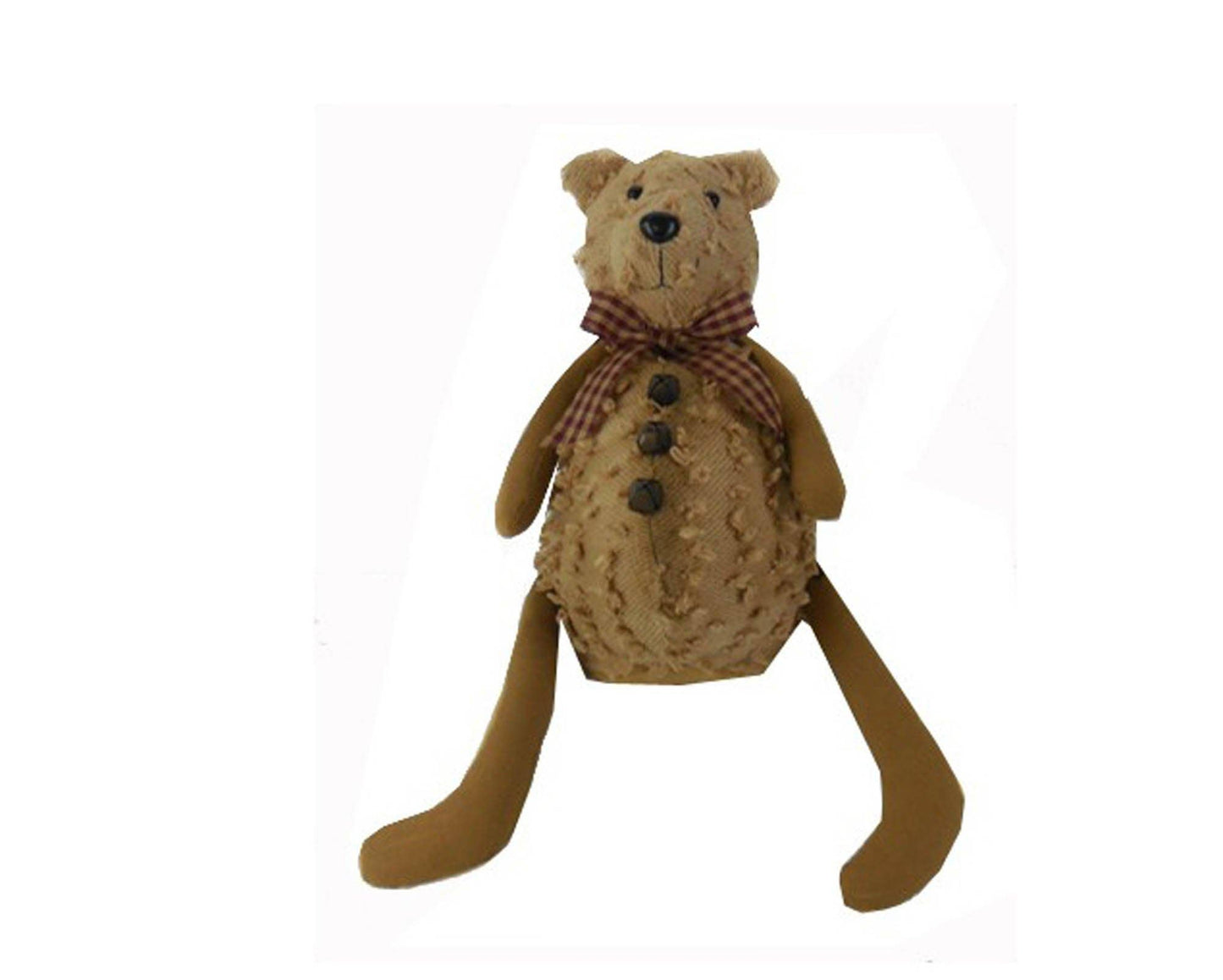 Chenille Fabric Bear with Checkered Scarf & 3-Bell